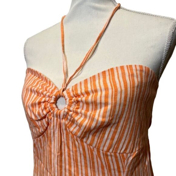 NWT Speechless Halter/Strapless Dress Orange White Stripe Elastic Back - Picture 2 of 10